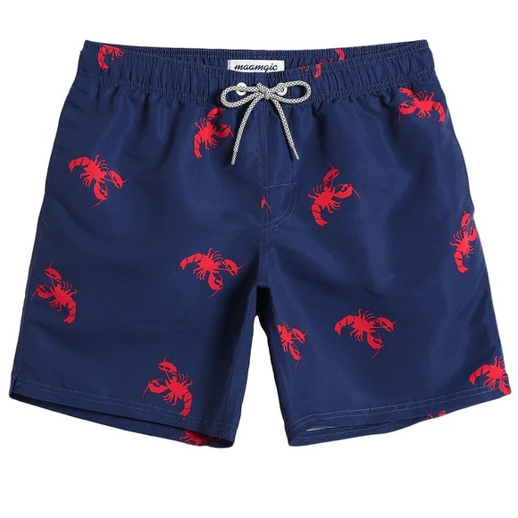 Amazon Mens Slim Fit Swim Shorts Trunks Bathing Suit Quick Dry Navy Blue Lobster - Picture 1 of 11